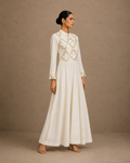 Ivory White Embroidered Anarkali Gown with Mandarin Collar