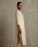 IHSAR Off White Long Kurta in Off-White – side view