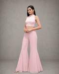 IHSAR Baby Pink Crop Top And Flared Sharara Pant Set in Baby Pink – side view