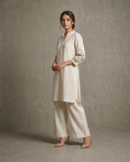IHSAR Off White Kurta With Sequins Sleeves in Off-White – side view