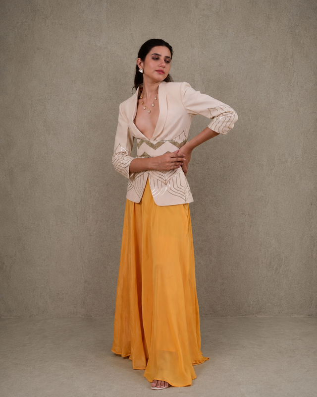 IHSAR Indo Western Co Ord Set in Off-White – side view