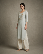 IHSAR Powder Blue Sequins Long Kurta in Powder Blue – side view