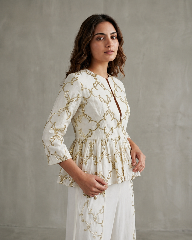 IHSAR Off White Peplum Jacket in Off-White – side view