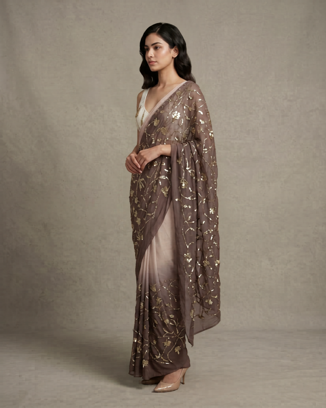 IHSAR Mauve Ombre Saree in Mauve Ombre – side view