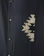 IHSAR Charcoal Black Sequins Mandarin Collar Shirt in Charcoal Black – side view