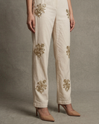 IHSAR Straight Off White Pants in Beige – side view
