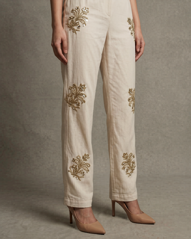 IHSAR Straight Off White Pants in Beige – side view