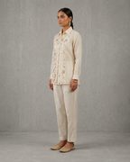 IHSAR Off White Sheer Front Sequins Shirt in Off-White – side view