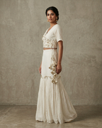 IHSAR White Angrakha Crop Top And Sharara Pant Set in Off-White – side view