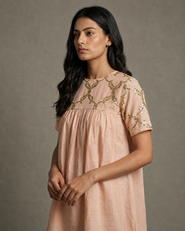 IHSAR Baby Pink Sequins Top in Baby Pink – side view