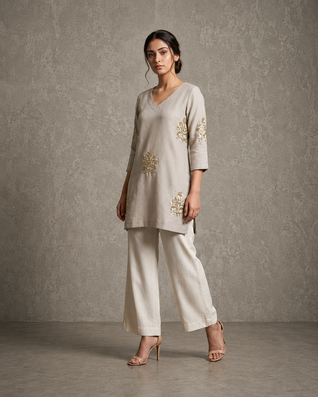 IHSAR Grey Sequins Short Kurti in Grey – side view