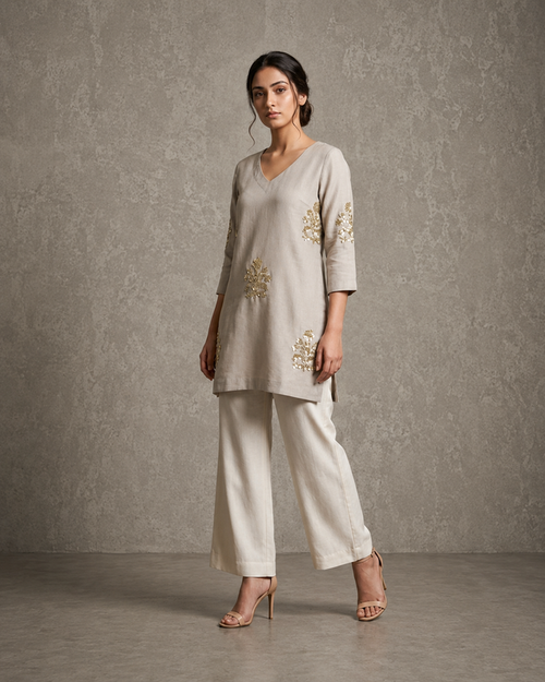 IHSAR Grey Sequins Short Kurti in Grey – side view