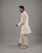 IHSAR Off White Long Coat in Off-White – side view