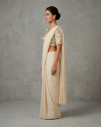 IHSAR Off White Deep Neck Blouse in Off-White – side view