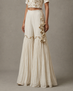 IHSAR White Sharara Pants in Off-White – side view
