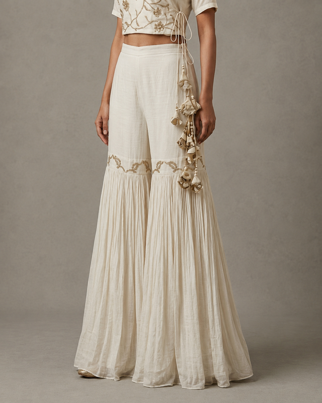 IHSAR White Sharara Pants in Off-White – side view