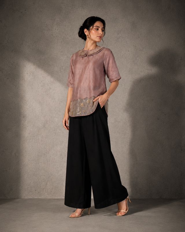 IHSAR Mauve Silk Chanderi Top in Mauve – side view