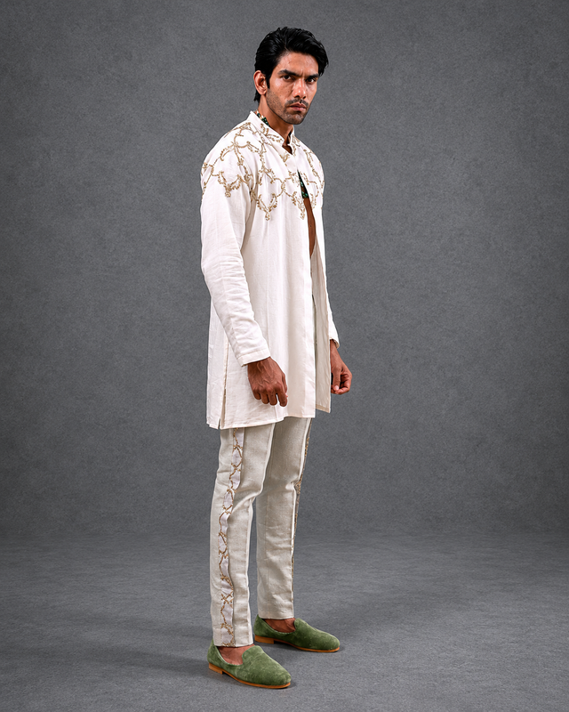 IHSAR Off White Long Shirt Men in Off-White – side view