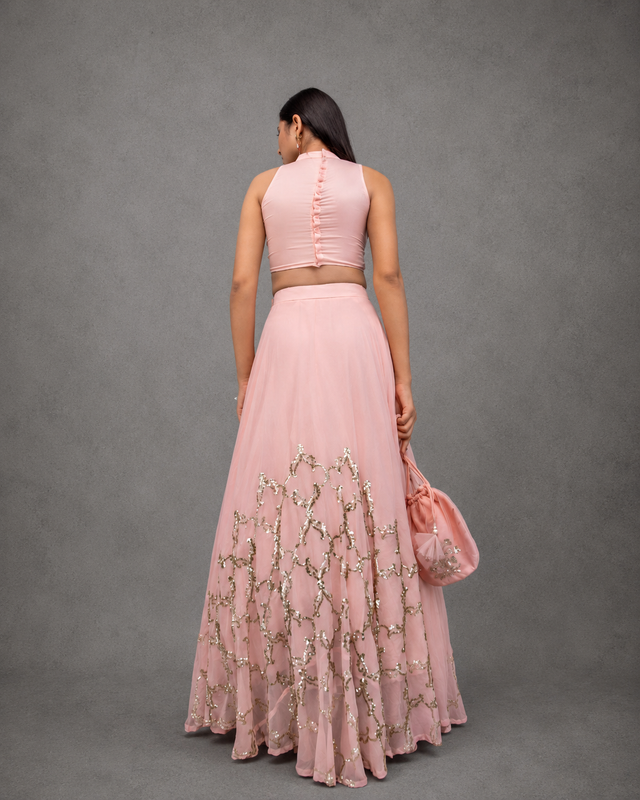 IHSAR Pink Flared Skirt in Baby Pink – side view