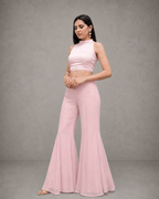 IHSAR Baby Pink Crop Top And Flared Sharara Pant Set in Baby Pink – side view