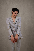 IHSAR Powder Blue Tailored Blazer in Powder Blue – side view