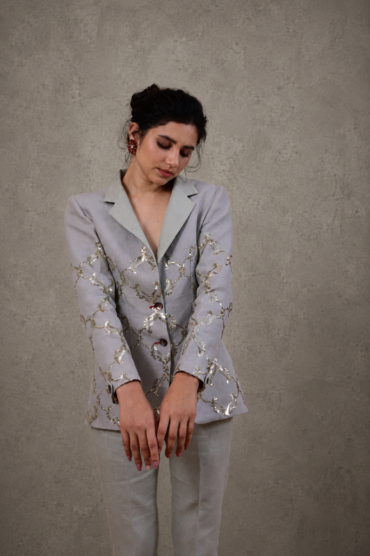 IHSAR Powder Blue Tailored Blazer in Powder Blue – side view