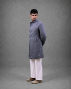 IHSAR Neo Trad Longline Achkan Coat in Slate Blue – side view