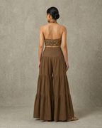 IHSAR Mehendi Brown Garara Set in Mehendi Brown – back view