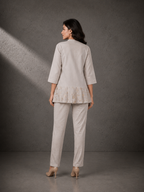 Grey Embroidered Peplum Top with Straight Pants Set