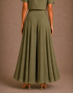Olive Green High-Waist Flared Palazzo Pants