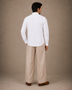 White Sequin Embroidered Mandarin Collar Shirt