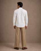 White Shirt With Zigzag Sequins Embroidery Placket With Mandarin Collar