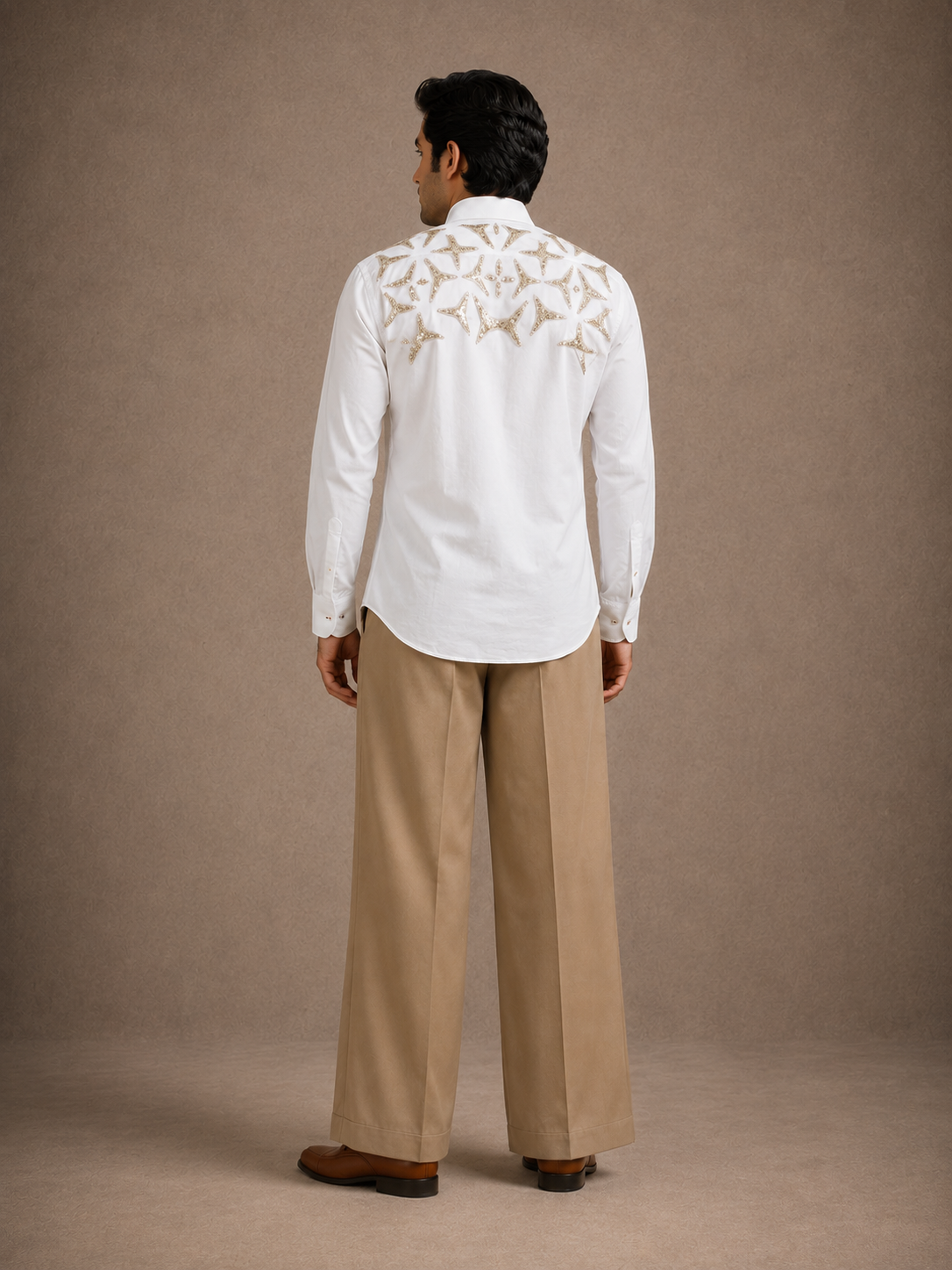 White Shirt with Sequin Star Embroidery On iTS Yoke And iTS Back