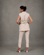 IHSAR Off White Sleeveless Pant Suit in Off-White – back view