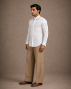 White Shirt with Embroidered Mandarin Collar
