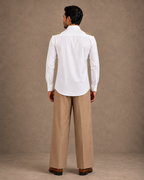 White Mandarian Collar Shirt with Embroidered Shoulder