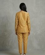 IHSAR Honey Gold V Neck Silk Chanderi Top in Mustard – back view