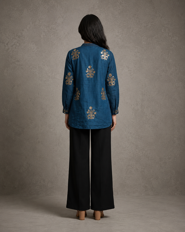 IHSAR Indigo Blue Sequins Top in Indigo Blue – back view