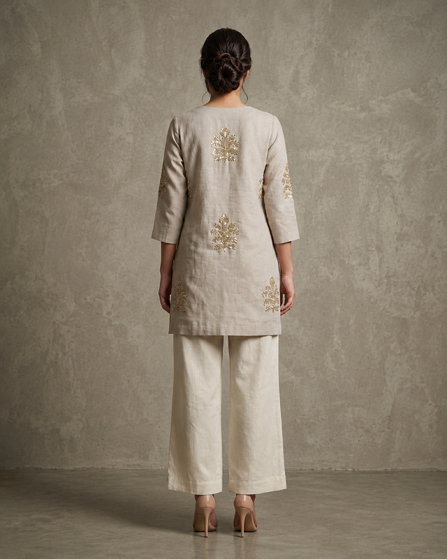 IHSAR Grey Sequins Short Kurti in Grey – back view