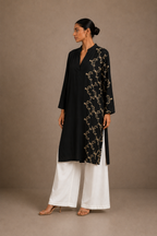 Black  Embroidered Long Kurta with White Palazzo Set