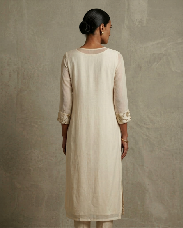 IHSAR Off White Long Kurta in Off-White – back view