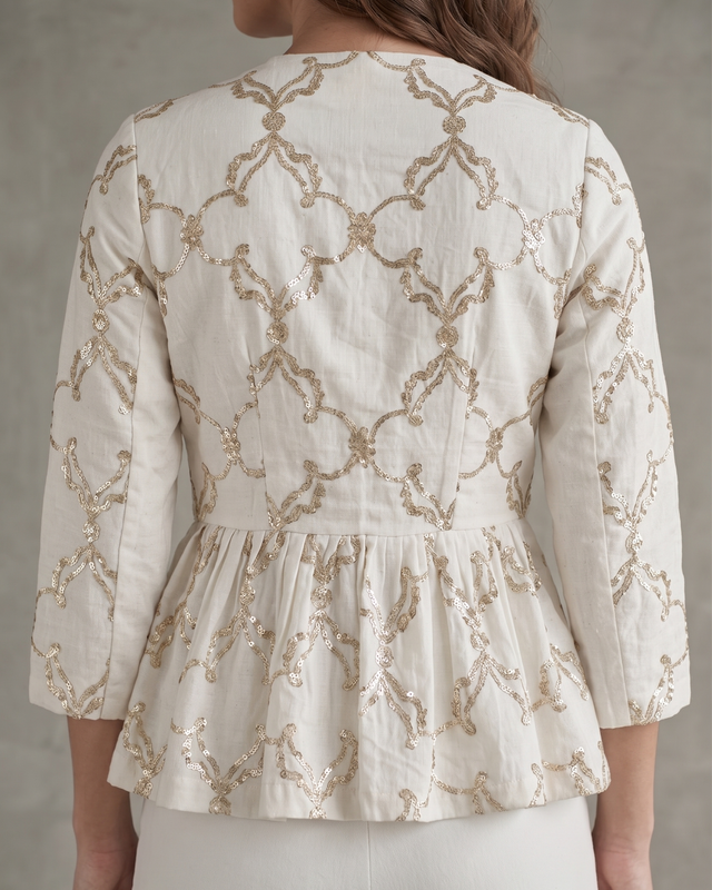 IHSAR Off White Peplum Jacket in Off-White – back view