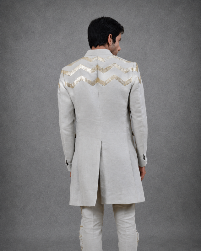 IHSAR Asymmetrical Blazer Trouser Set in Powder Blue – back view