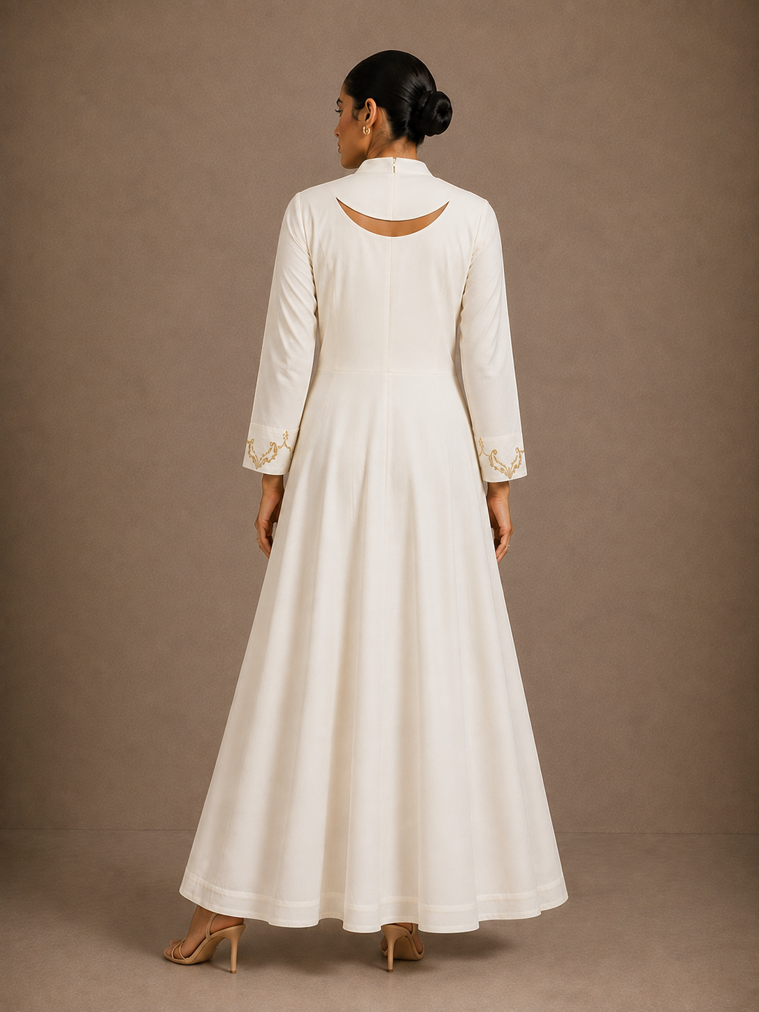 Ivory White Embroidered Anarkali Gown with Mandarin Collar