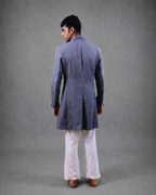 IHSAR Neo Trad Longline Achkan Coat in Slate Blue – back view