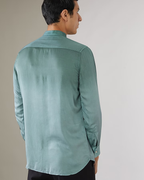 IHSAR Steel Blue Ombre Mandarin Collar Shirt in Steel Blue – back view