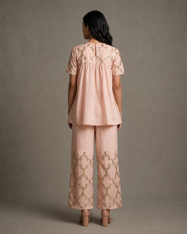 IHSAR Baby Pink Co Ord Set in Baby Pink – back view