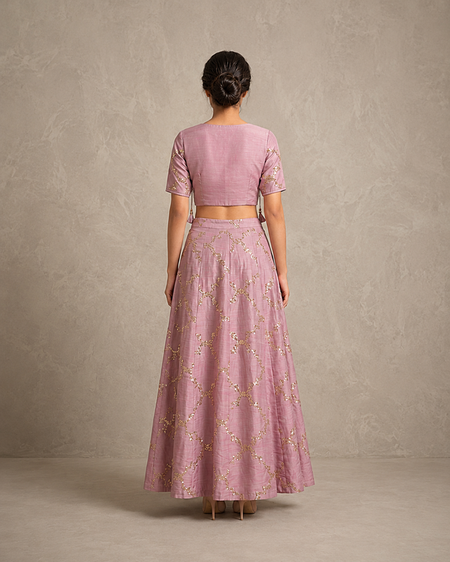 IHSAR Mauve Rose Sequin Blouse in Rose – back view