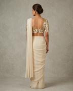 IHSAR Off White Deep Neck Blouse in Off-White – back view