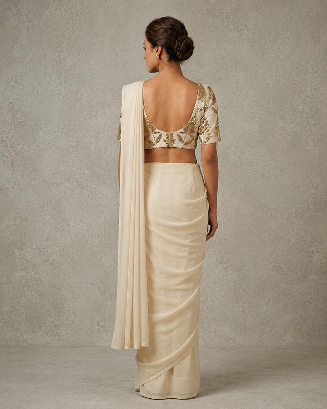 IHSAR Off White Deep Neck Blouse in Off-White – back view